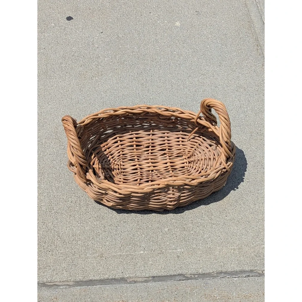 Rustic Farmhouse Wicker Gathering Basket Double Handle Cottagecore 18x12